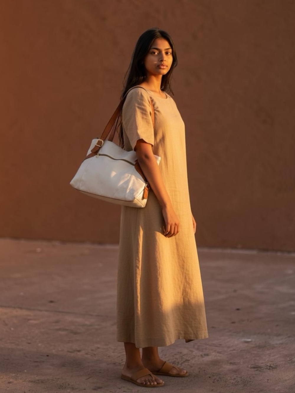 Marino Orlandi White Italian Leather Shoulder Bag Large Tan Trim - Picture 2 of 14